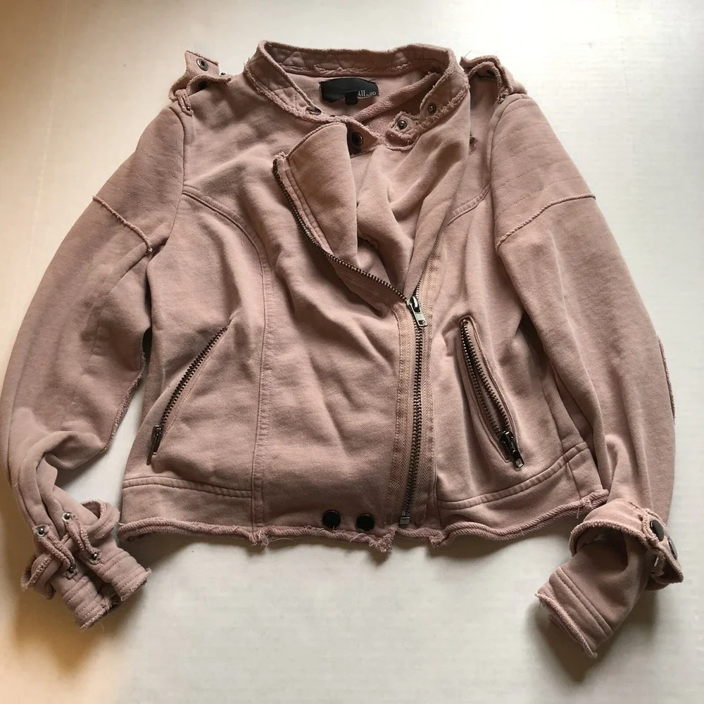 Fate by LFD Pink Asymmetric Zip Moto Sweatshirt Jacket Sz S A2311